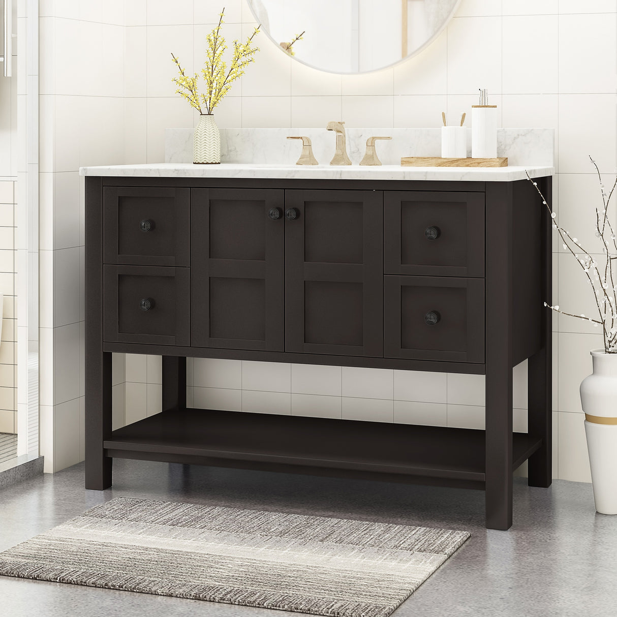 Jamison Contemporary 48" Wood Single Sink Bathroom Vanity with Carrera Marble Top by Christopher Knight Home