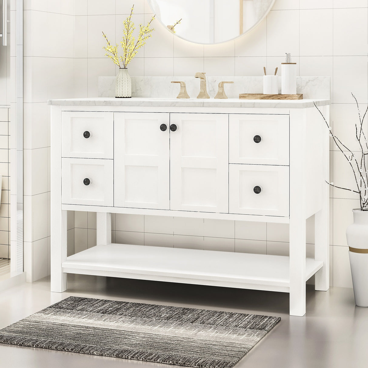 Jamison Contemporary 48" Wood Single Sink Bathroom Vanity with Carrera Marble Top by Christopher Knight Home