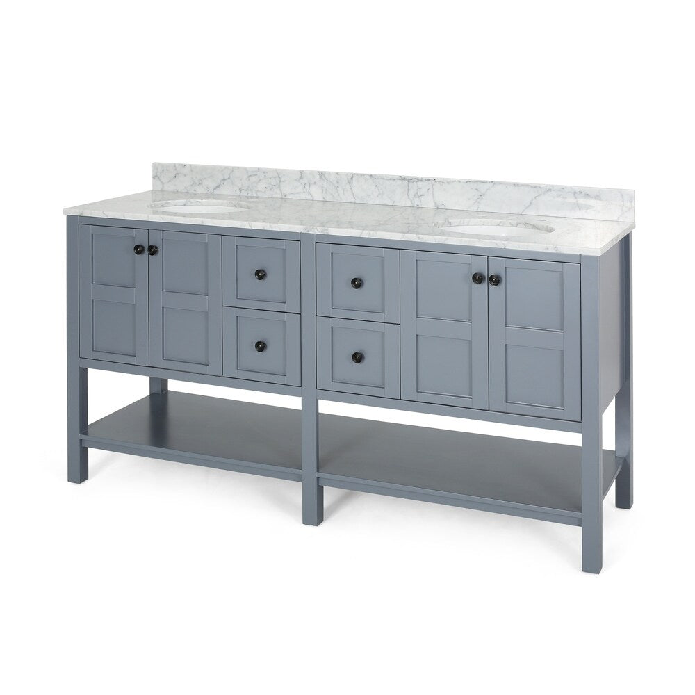 Jamison Contemporary 72" Wood Double Sink Bathroom Vanity with Carrera Marble Top by Christopher Knight Home