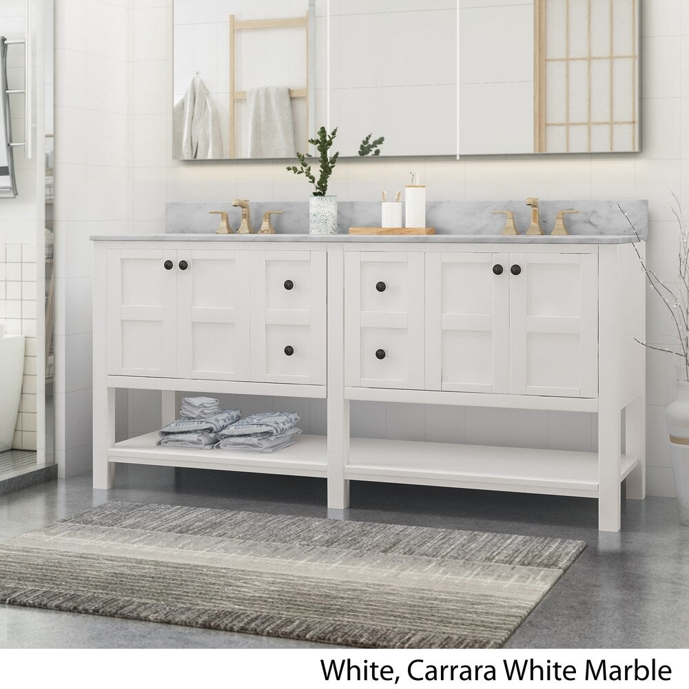 Jamison Contemporary 72" Wood Double Sink Bathroom Vanity with Carrera Marble Top by Christopher Knight Home