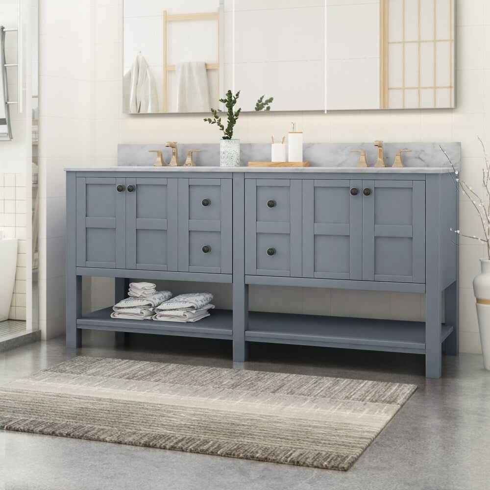 Jamison Contemporary 72" Wood Double Sink Bathroom Vanity with Carrera Marble Top by Christopher Knight Home