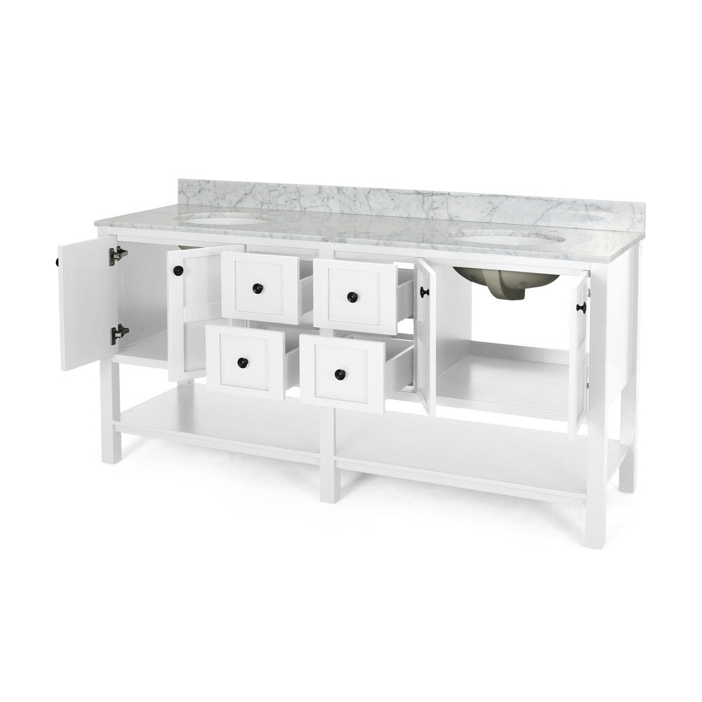 Jamison Contemporary 72" Wood Double Sink Bathroom Vanity with Carrera Marble Top by Christopher Knight Home