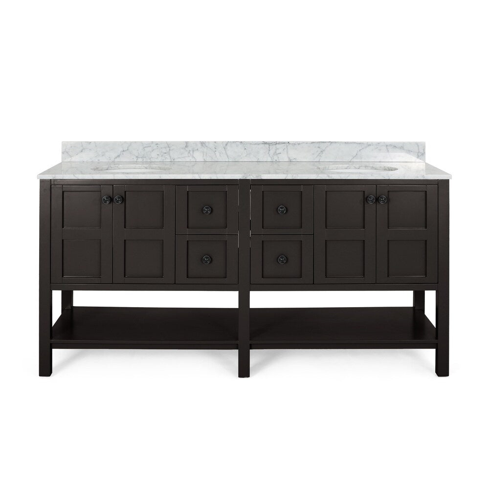 Jamison Contemporary 72" Wood Double Sink Bathroom Vanity with Carrera Marble Top by Christopher Knight Home