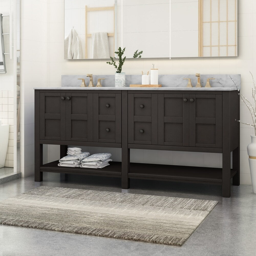 Jamison Contemporary 72" Wood Double Sink Bathroom Vanity with Carrera Marble Top by Christopher Knight Home