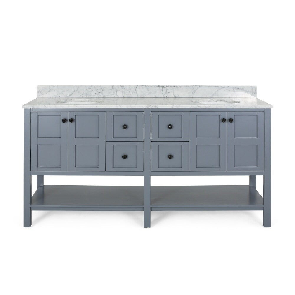 Jamison Contemporary 72" Wood Double Sink Bathroom Vanity with Carrera Marble Top by Christopher Knight Home
