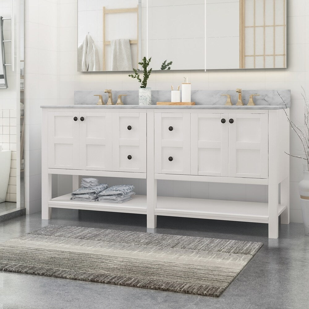 Jamison Contemporary 72" Wood Double Sink Bathroom Vanity with Carrera Marble Top by Christopher Knight Home