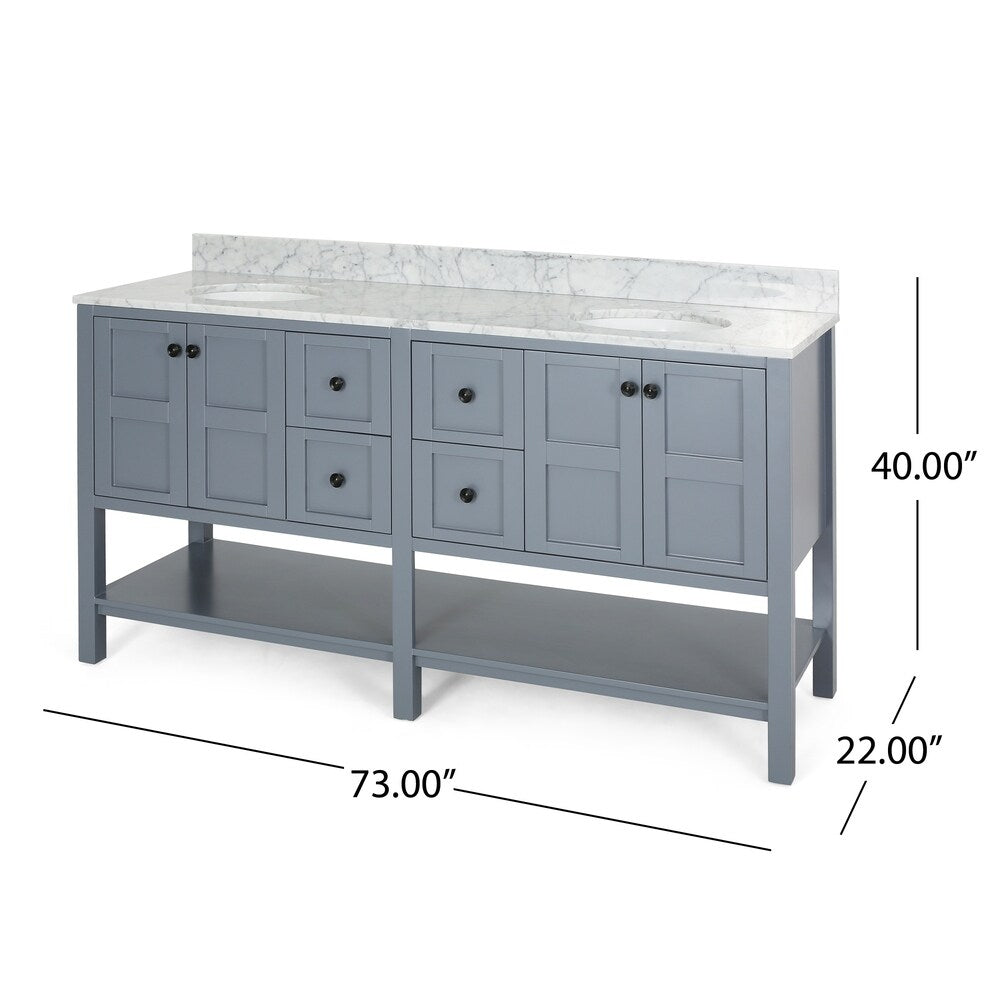 Jamison Contemporary 72" Wood Double Sink Bathroom Vanity with Carrera Marble Top by Christopher Knight Home
