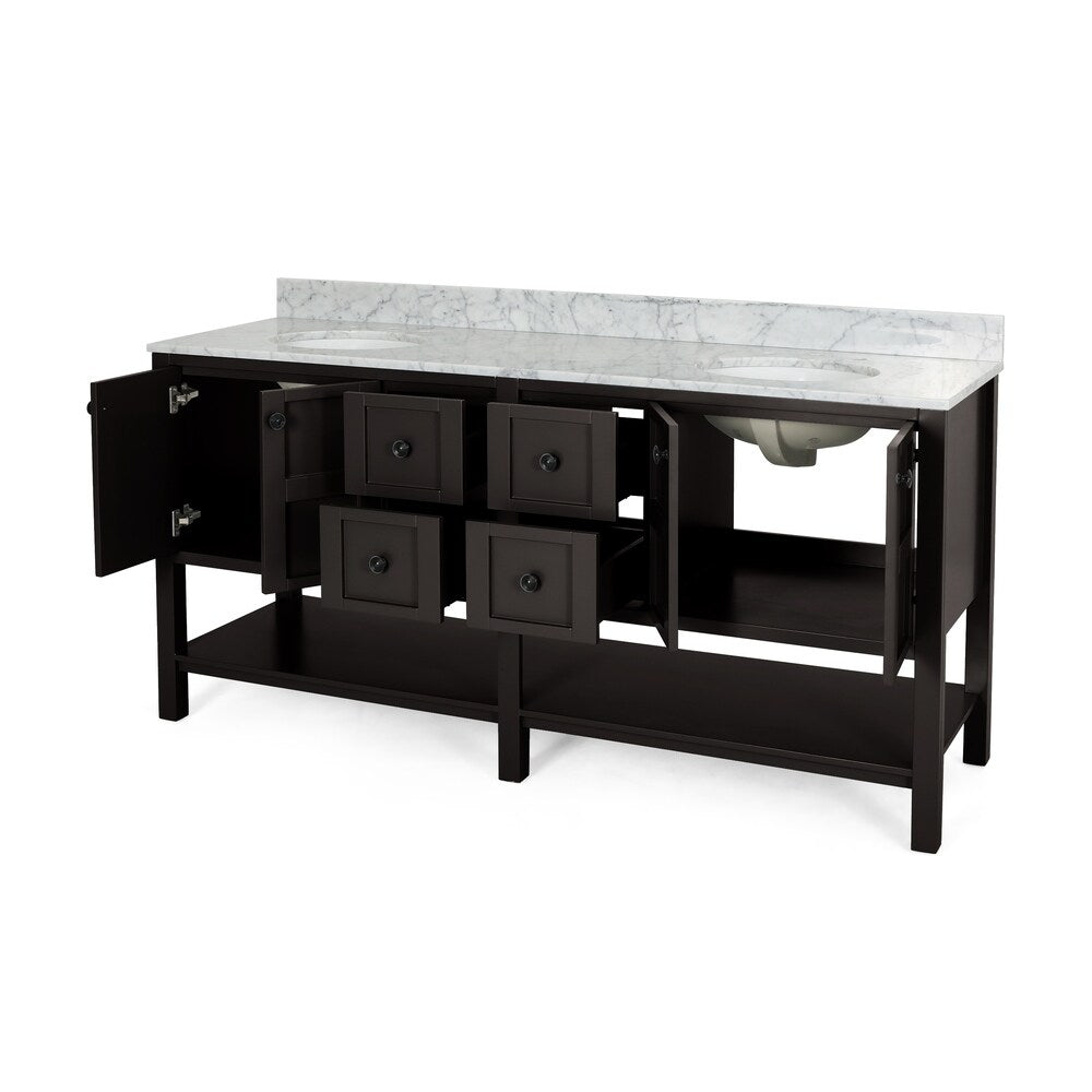 Jamison Contemporary 72" Wood Double Sink Bathroom Vanity with Carrera Marble Top by Christopher Knight Home