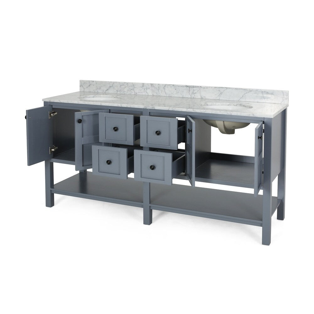 Jamison Contemporary 72" Wood Double Sink Bathroom Vanity with Carrera Marble Top by Christopher Knight Home
