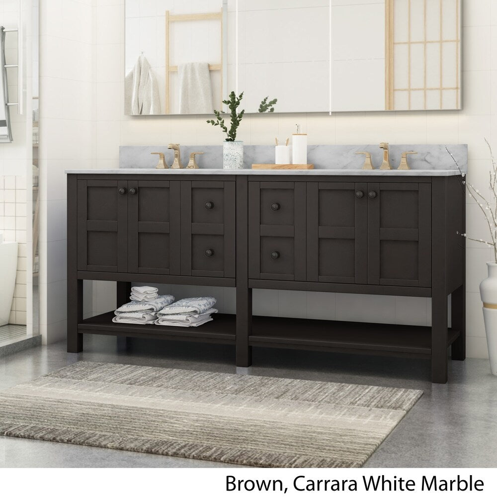 Jamison Contemporary 72" Wood Double Sink Bathroom Vanity with Carrera Marble Top by Christopher Knight Home
