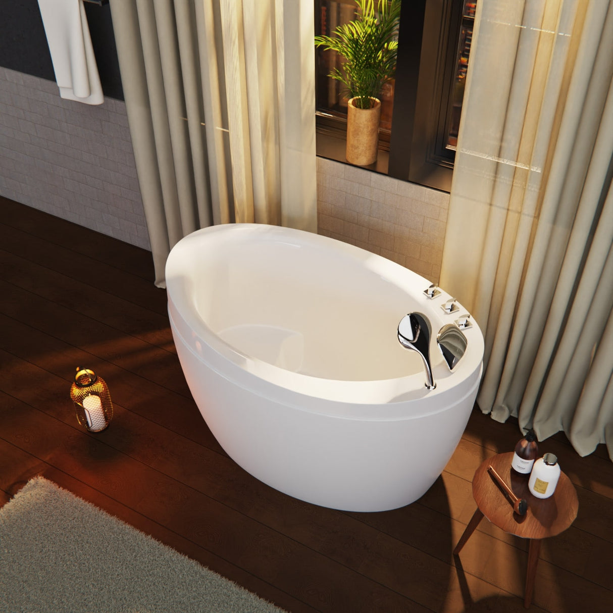 Japanese style 59 in. Acrylic Deep Soaking Freestanding Bathtub with Faucets and Integral Seat