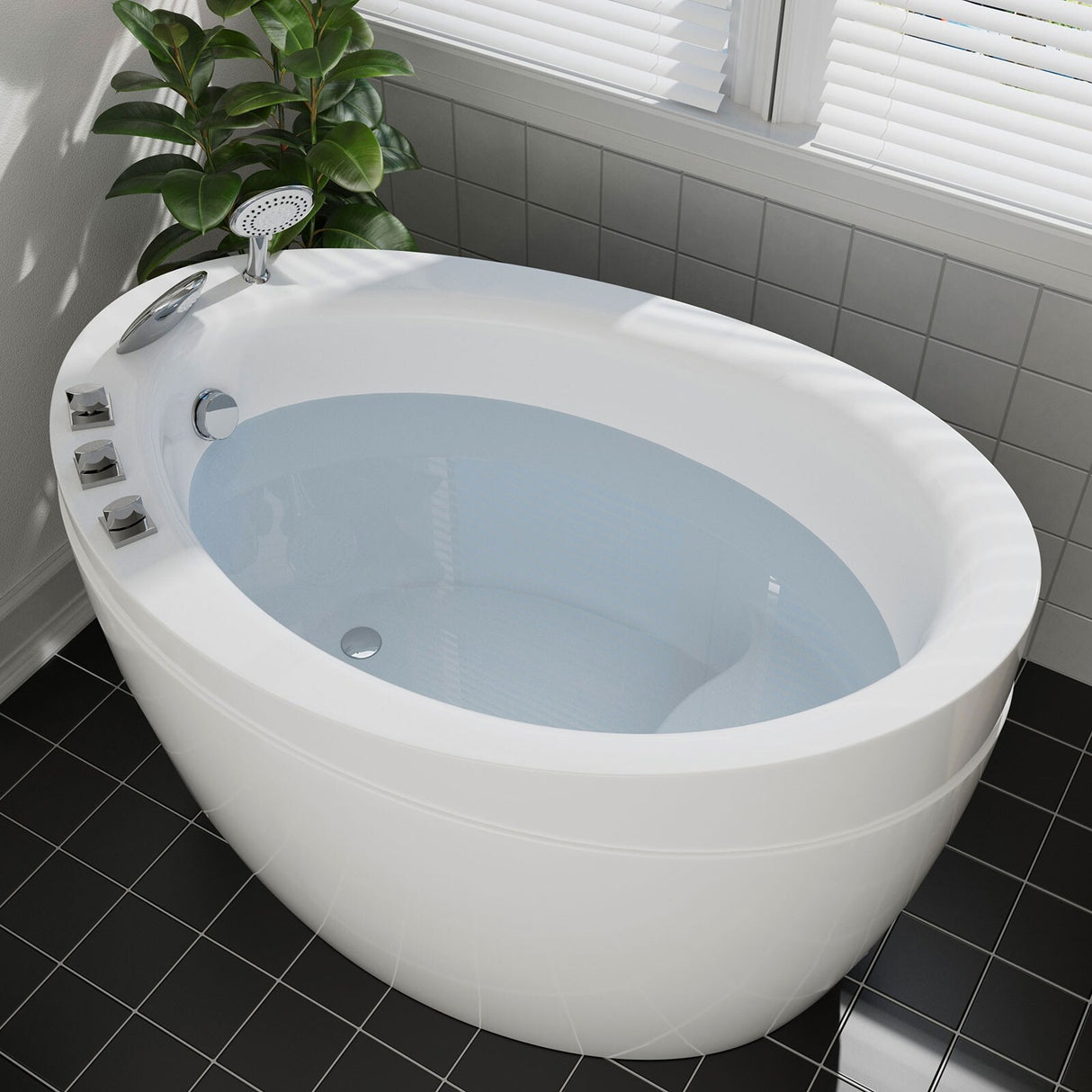 Japanese style 59 in. Acrylic Deep Soaking Freestanding Bathtub with Faucets and Integral Seat