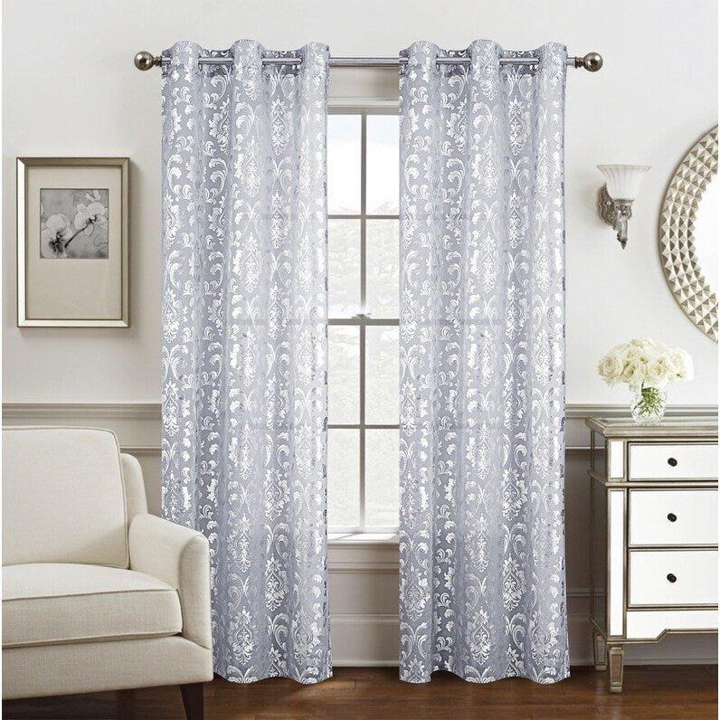 Jasmine Metallic Doily 2-Pack Grommet Curtain Panel Pair - (2x) 38 x 84 in. (total width 76 in.)