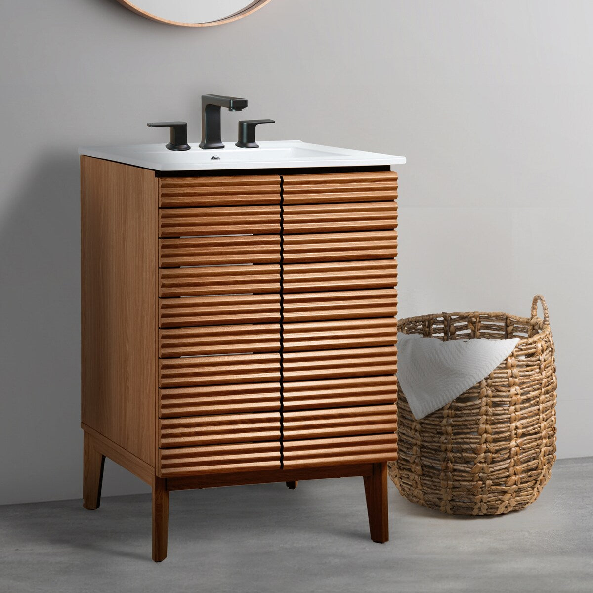 Javer Thin Linear Slat Modern Farmhouse 2-Shelf Bath Vanity Cabinet Only (Sink Basin not Included), by JONATHAN Y