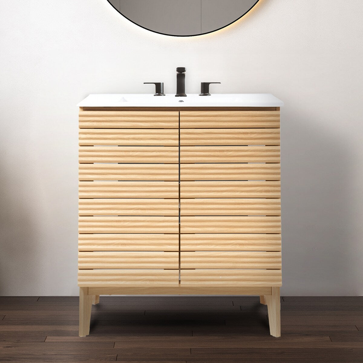 Javer Thin Linear Slat Modern Farmhouse 2-Shelf Bath Vanity Cabinet Only (Sink Basin not Included), by JONATHAN Y