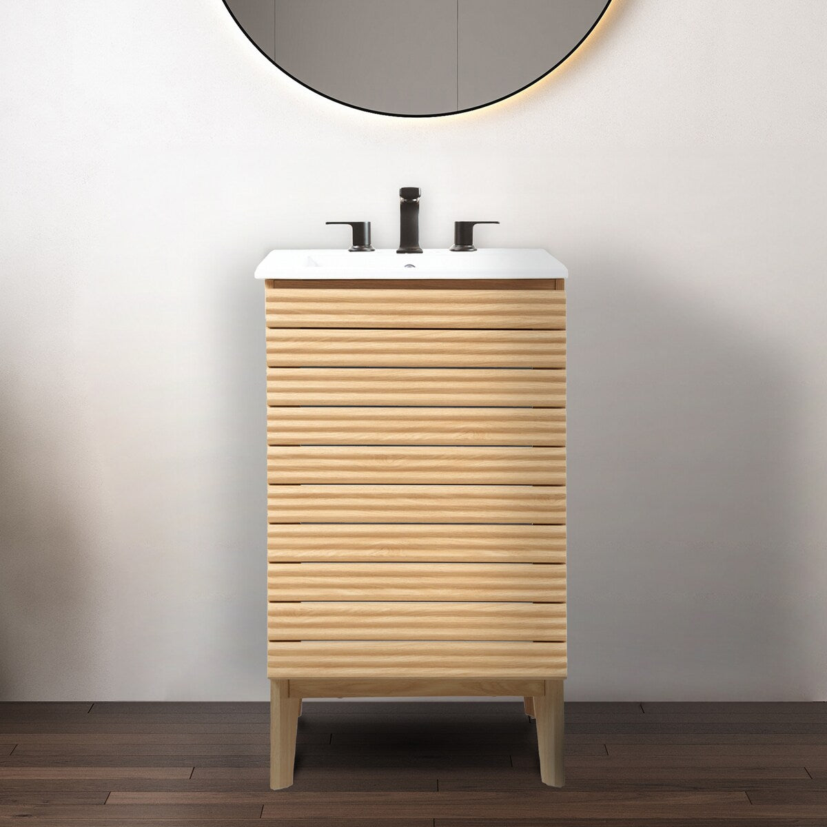 Javer Thin Linear Slat Modern Farmhouse 2-Shelf Bath Vanity Cabinet Only (Sink Basin not Included), by JONATHAN Y