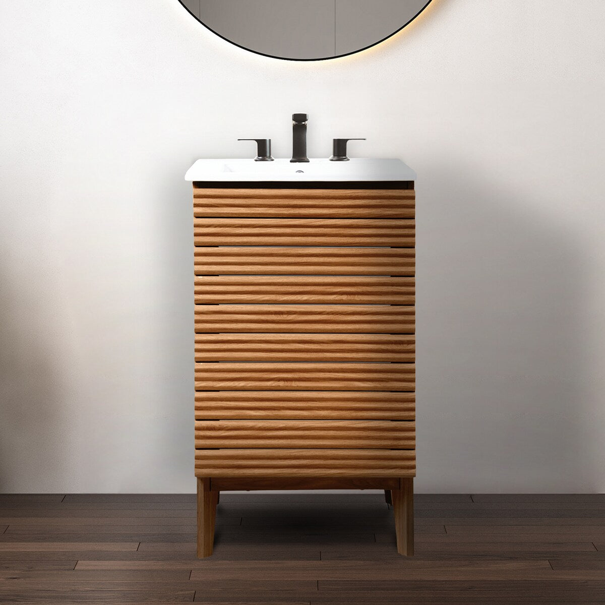 Javer Thin Linear Slat Modern Farmhouse 2-Shelf Bath Vanity Cabinet Only (Sink Basin not Included), by JONATHAN Y