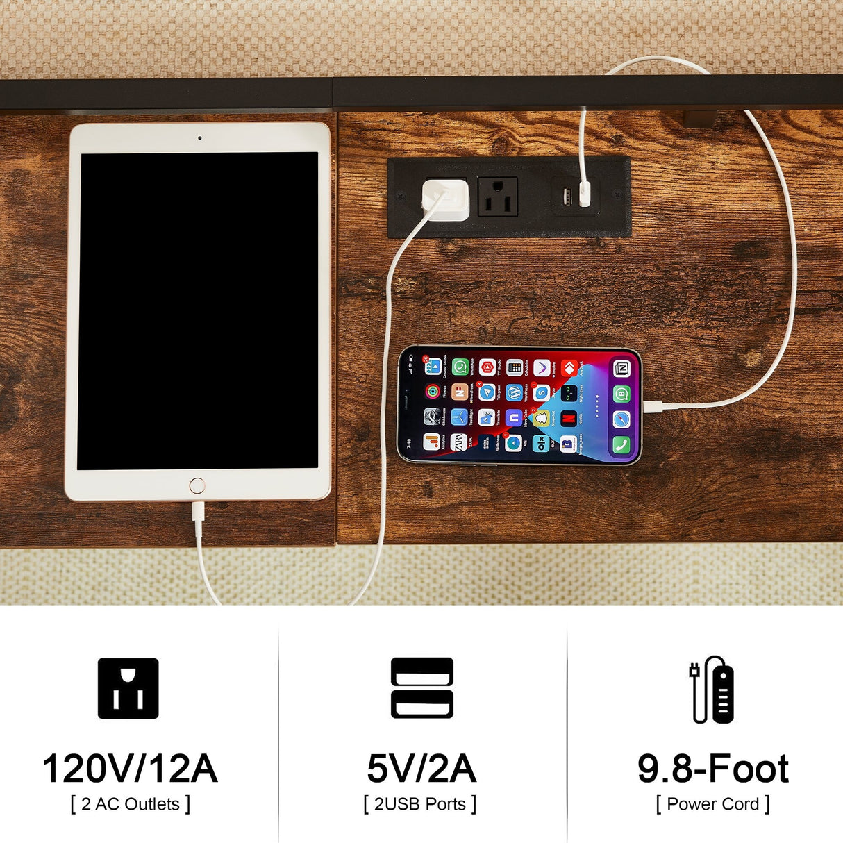 Javlergo Extra Long Console/Sofa Table with Charging Station & Power Outlet