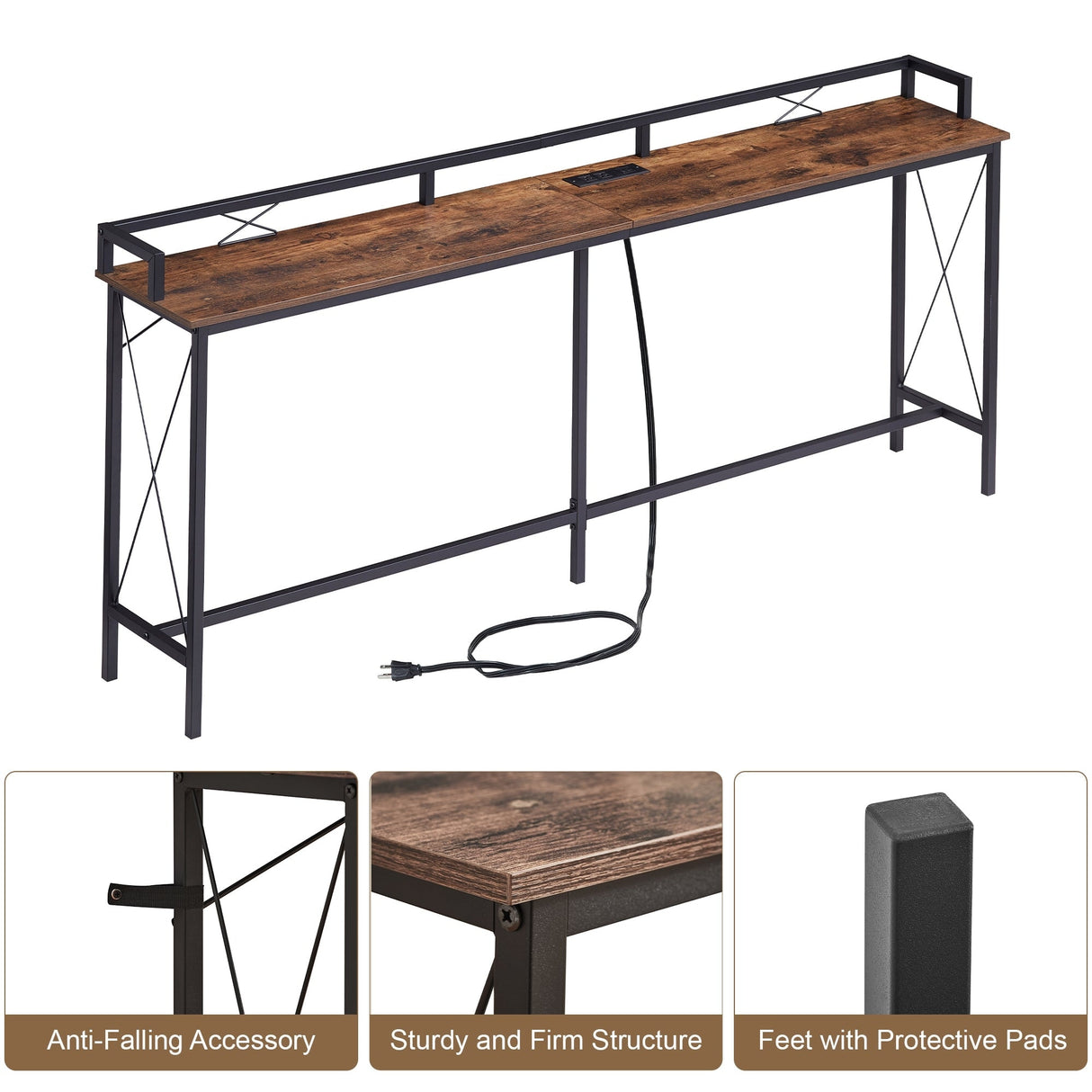Javlergo Extra Long Console/Sofa Table with Charging Station & Power Outlet