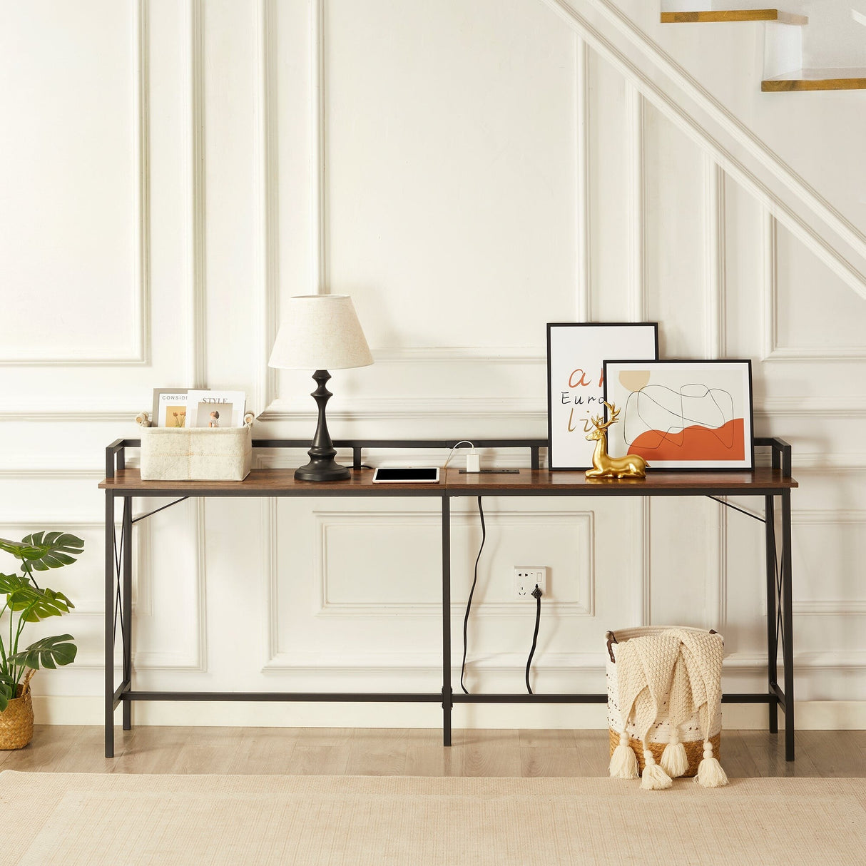 Javlergo Extra Long Console/Sofa Table with Charging Station & Power Outlet