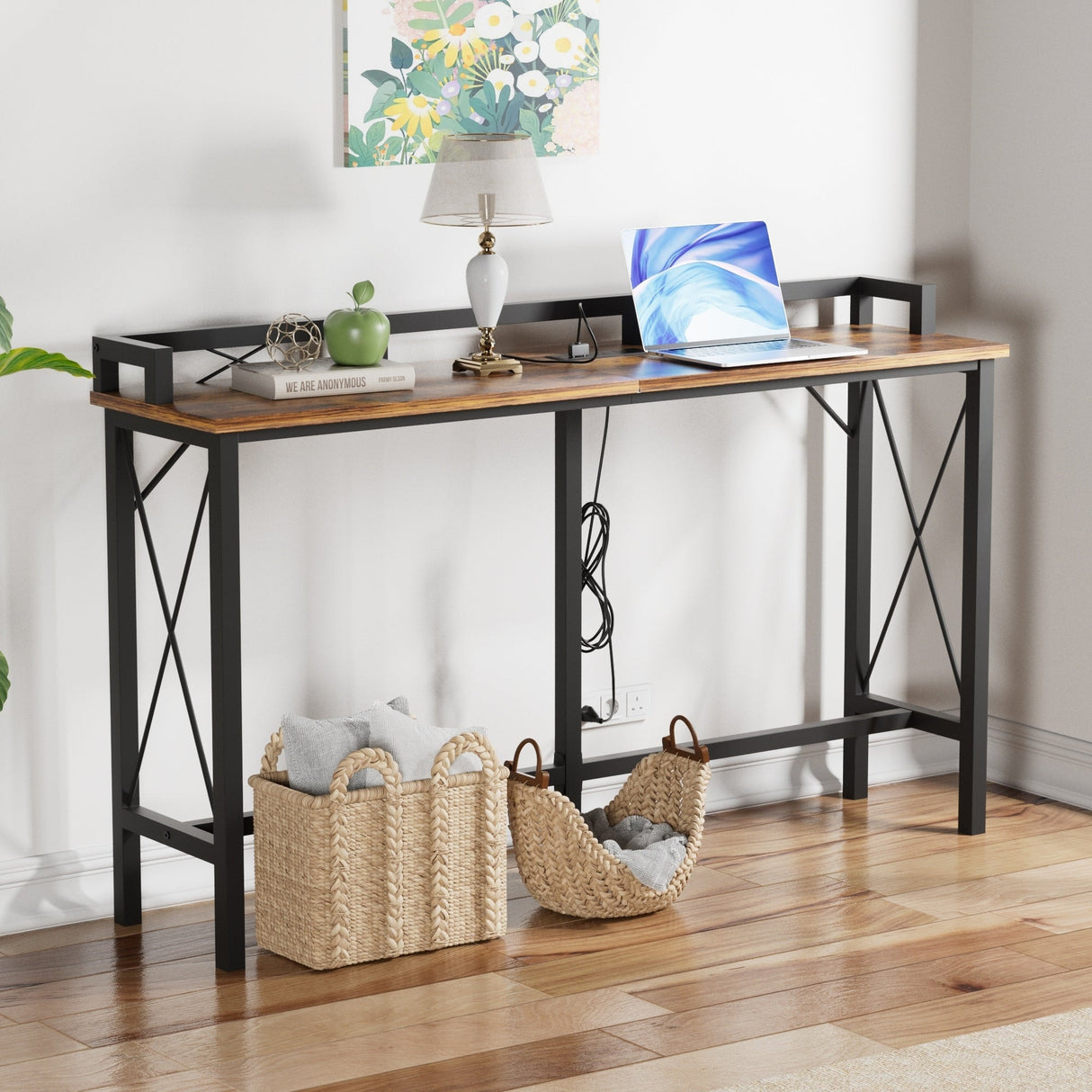 Javlergo Extra Long Console/Sofa Table with Charging Station & Power Outlet