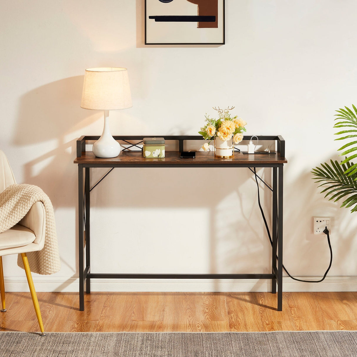 Javlergo Extra Long Console/Sofa Table with Charging Station & Power Outlet