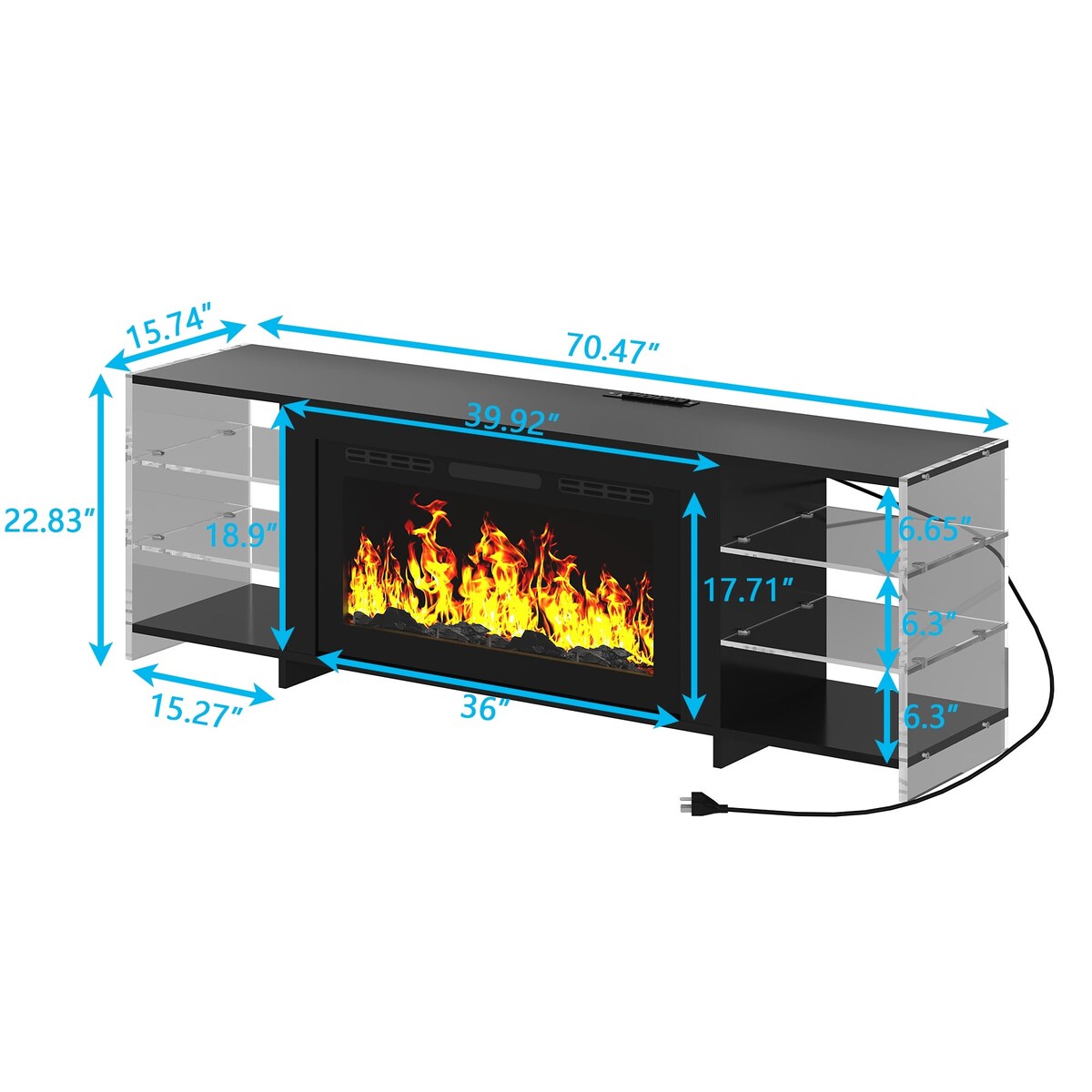 Javlergo Fireplace TV Stand with Power Outlet, Entertainment Center for 75 Inch TV Cabinet with Open Shelves