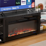 Javlergo Fireplace TV Stand with Power Outlet, Entertainment Center for 75 Inch TV Cabinet with Open Shelves