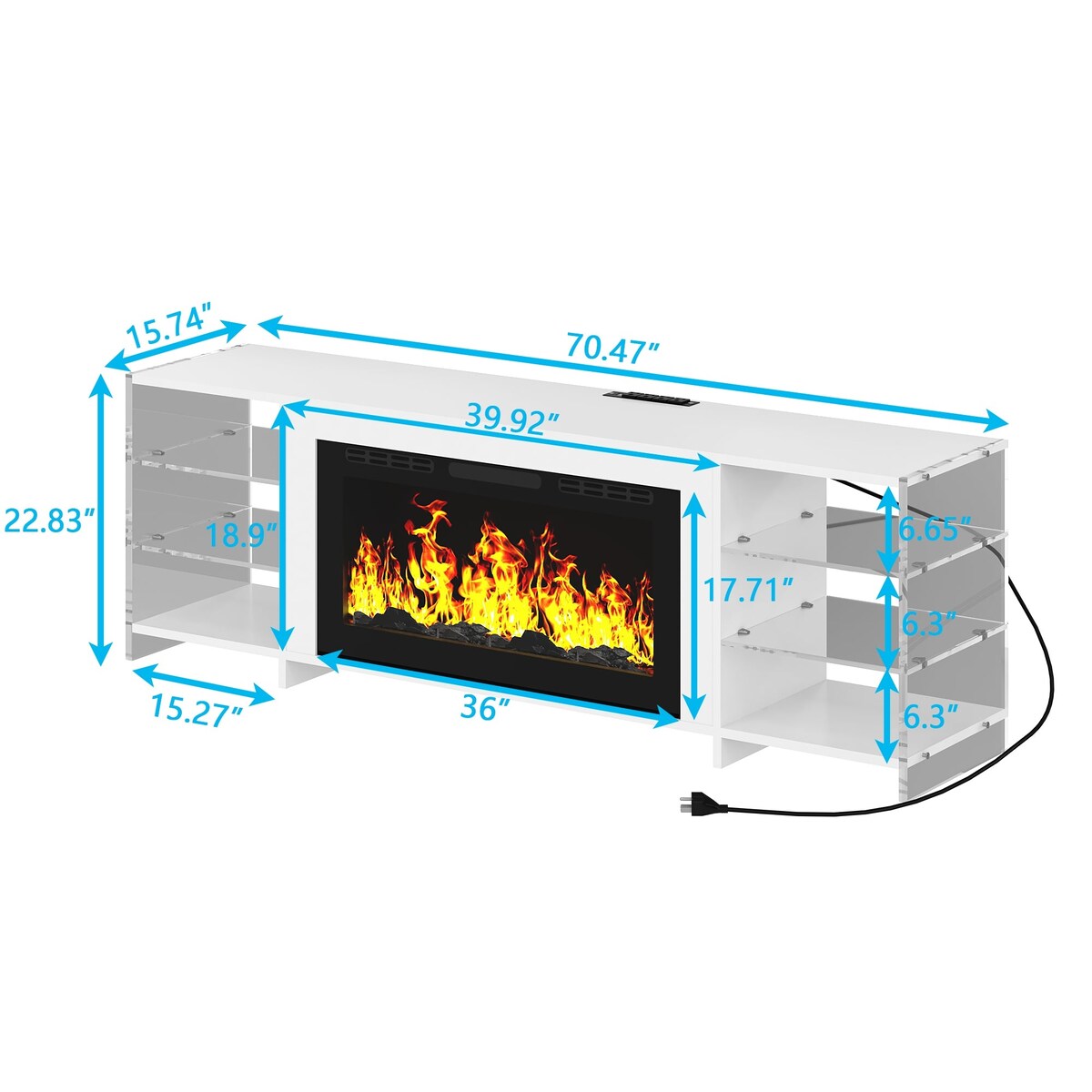Javlergo Fireplace TV Stand with Power Outlet, Entertainment Center for 75 Inch TV Cabinet with Open Shelves