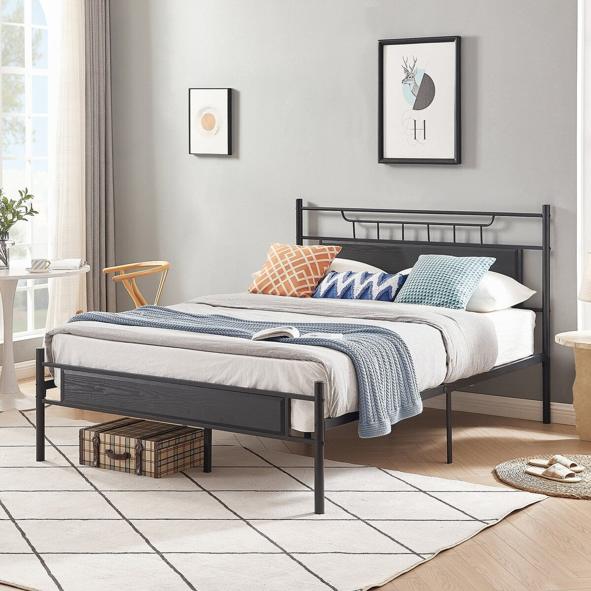 Javlergo Platform Bed Frame with Wooden Headboard Mattress Foundation/No Box Spring Needed