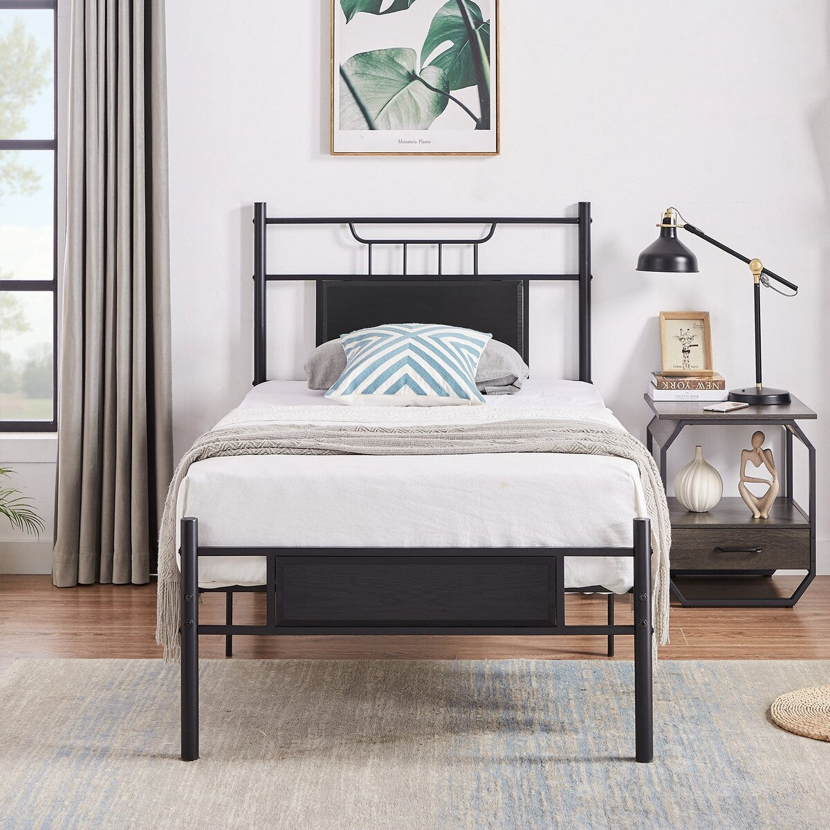 Javlergo Platform Bed Frame with Wooden Headboard Mattress Foundation/No Box Spring Needed