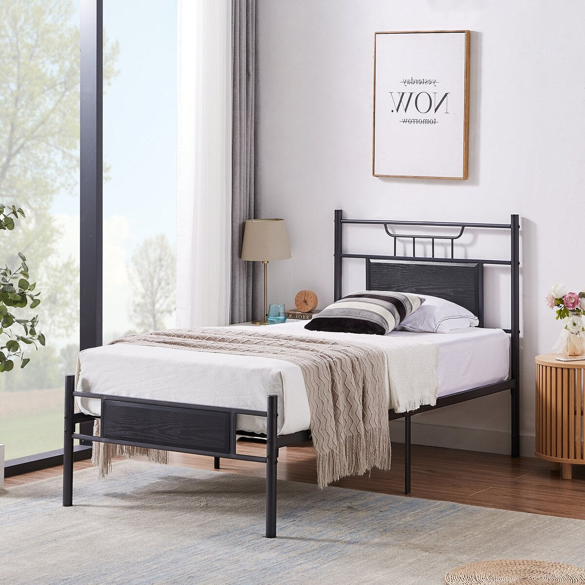 Javlergo Platform Bed Frame with Wooden Headboard Mattress Foundation/No Box Spring Needed