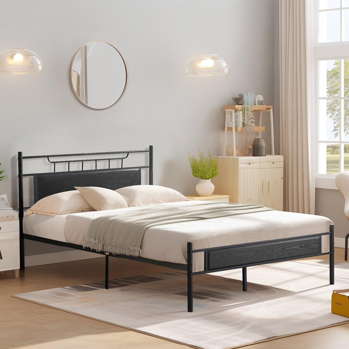 Javlergo Platform Bed Frame with Wooden Headboard Mattress Foundation/No Box Spring Needed