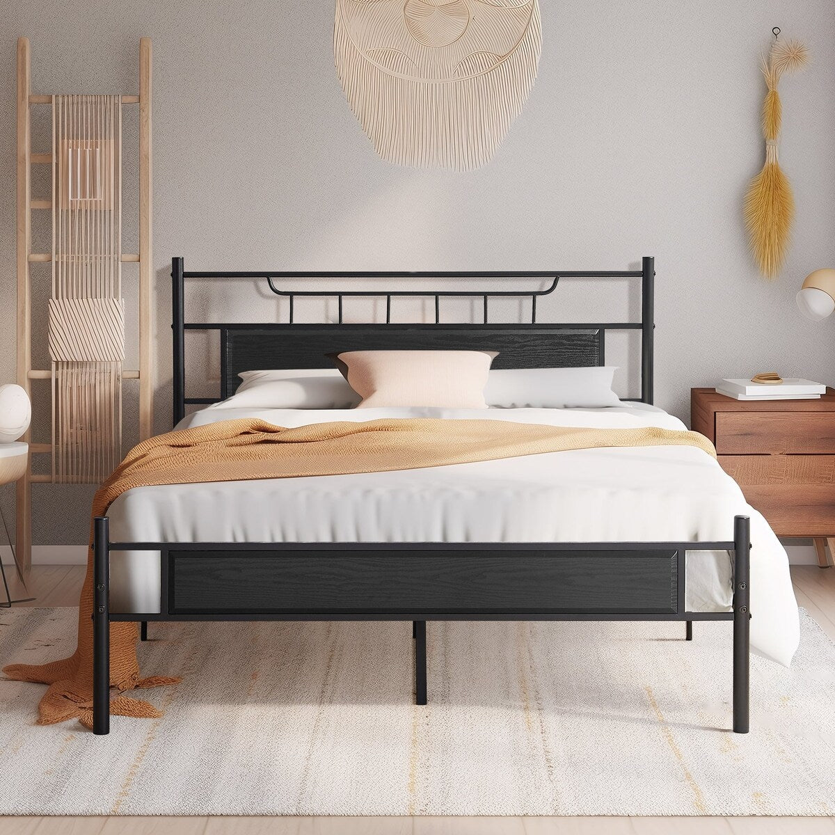 Javlergo Platform Bed Frame with Wooden Headboard Mattress Foundation/No Box Spring Needed