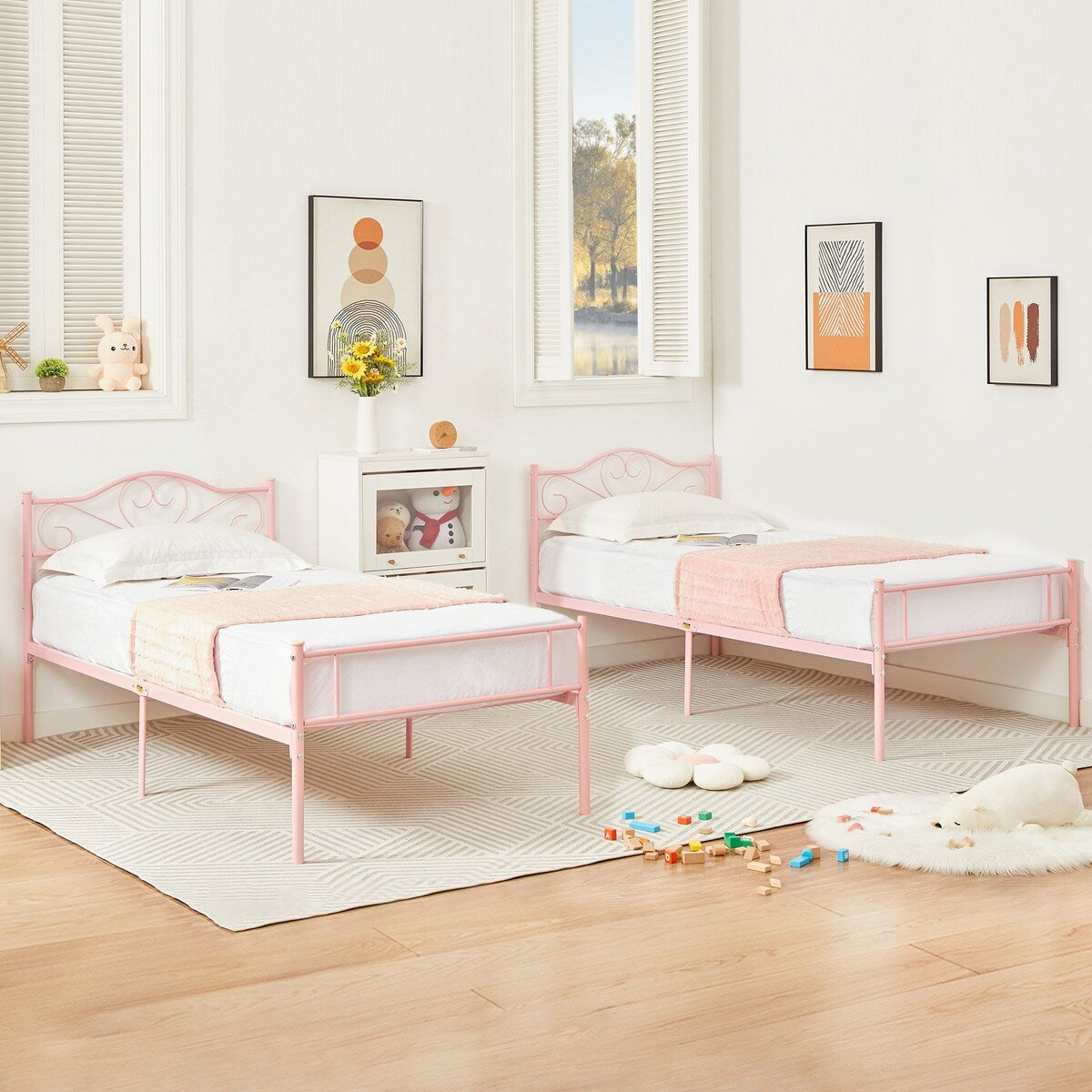 Javlergo Set of 2 Twin Metal Platform Bed Frame with Headboard and Footboard, No Box Spring Needed