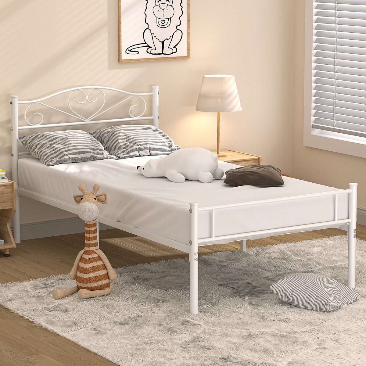 Javlergo Set of 2 Twin Metal Platform Bed Frame with Headboard and Footboard, No Box Spring Needed