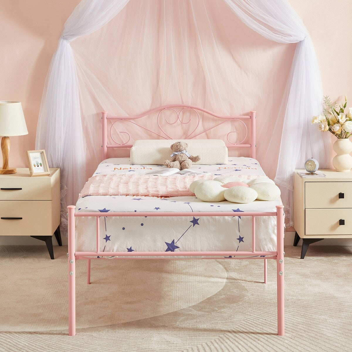Javlergo Set of 2 Twin Metal Platform Bed Frame with Headboard and Footboard, No Box Spring Needed