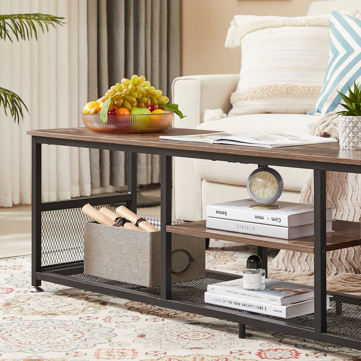 Javlergo TV Stand Industrial Entertainment Center Media Console Table with Storage and Mesh Shelf for Living Room/Bedroom, Brown