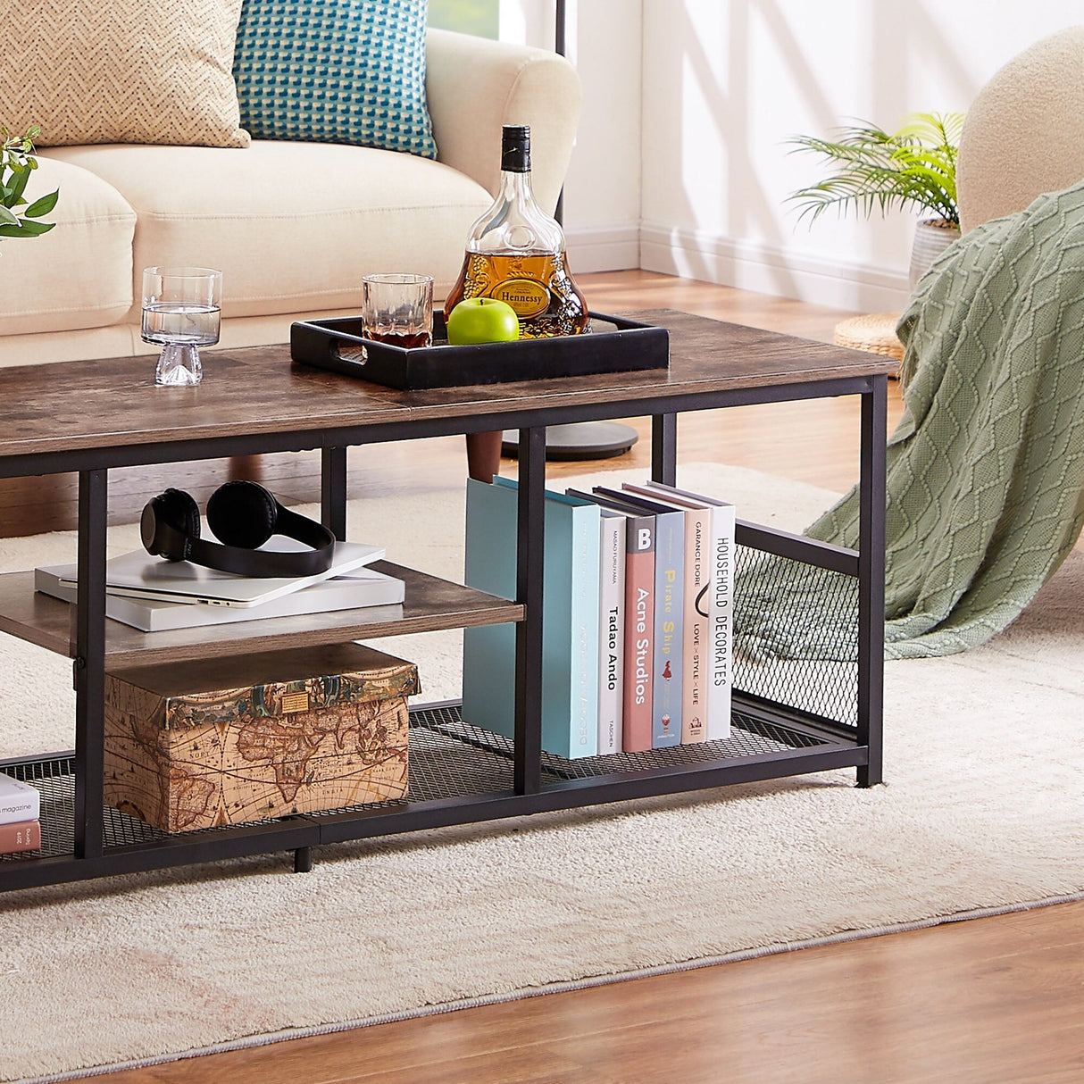 Javlergo TV Stand Industrial Entertainment Center Media Console Table with Storage and Mesh Shelf for Living Room/Bedroom, Brown