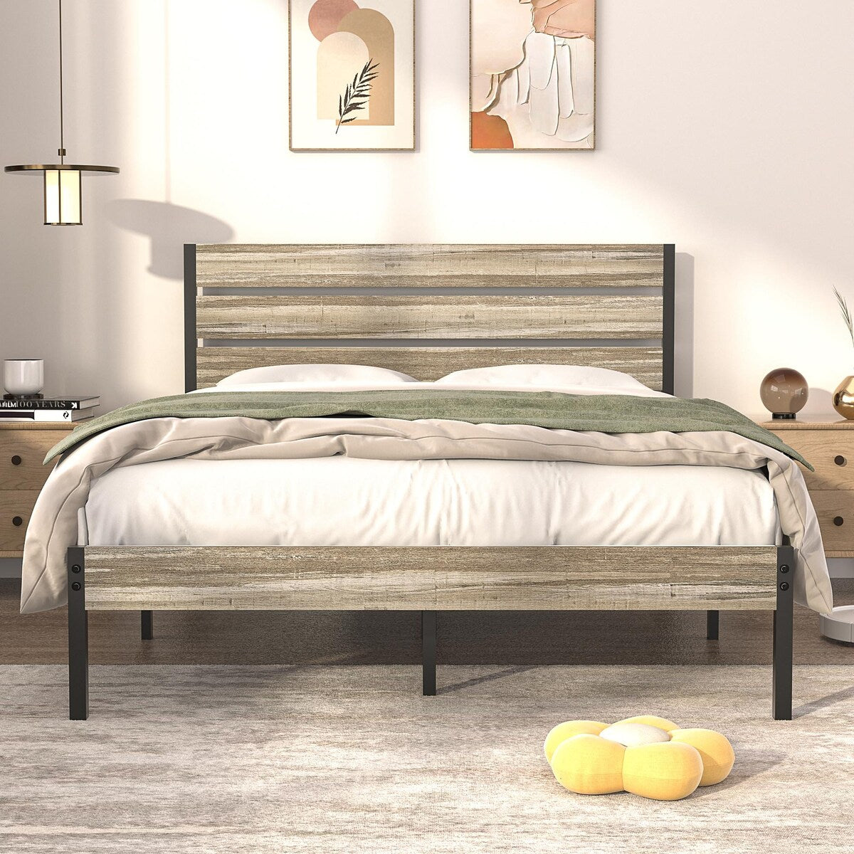 Javlergo Twin/Full/Queen Platform Bed Frame with Wooden Headboard, No Box Spring Needed, Slate