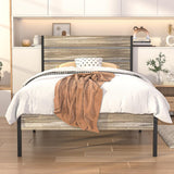 Javlergo Twin/Full/Queen Platform Bed Frame with Wooden Headboard, No Box Spring Needed, Slate