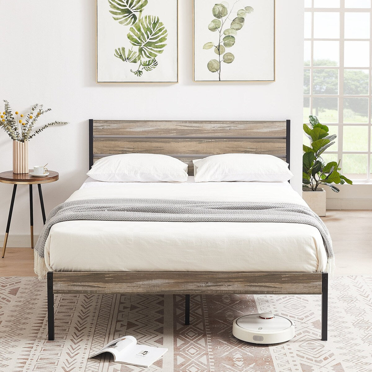 Javlergo Twin/Full/Queen Platform Bed Frame with Wooden Headboard, No Box Spring Needed, Slate