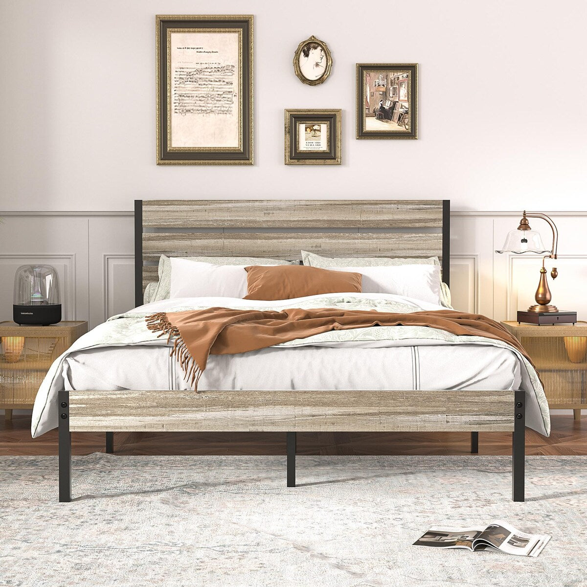 Javlergo Twin/Full/Queen Platform Bed Frame with Wooden Headboard, No Box Spring Needed, Slate