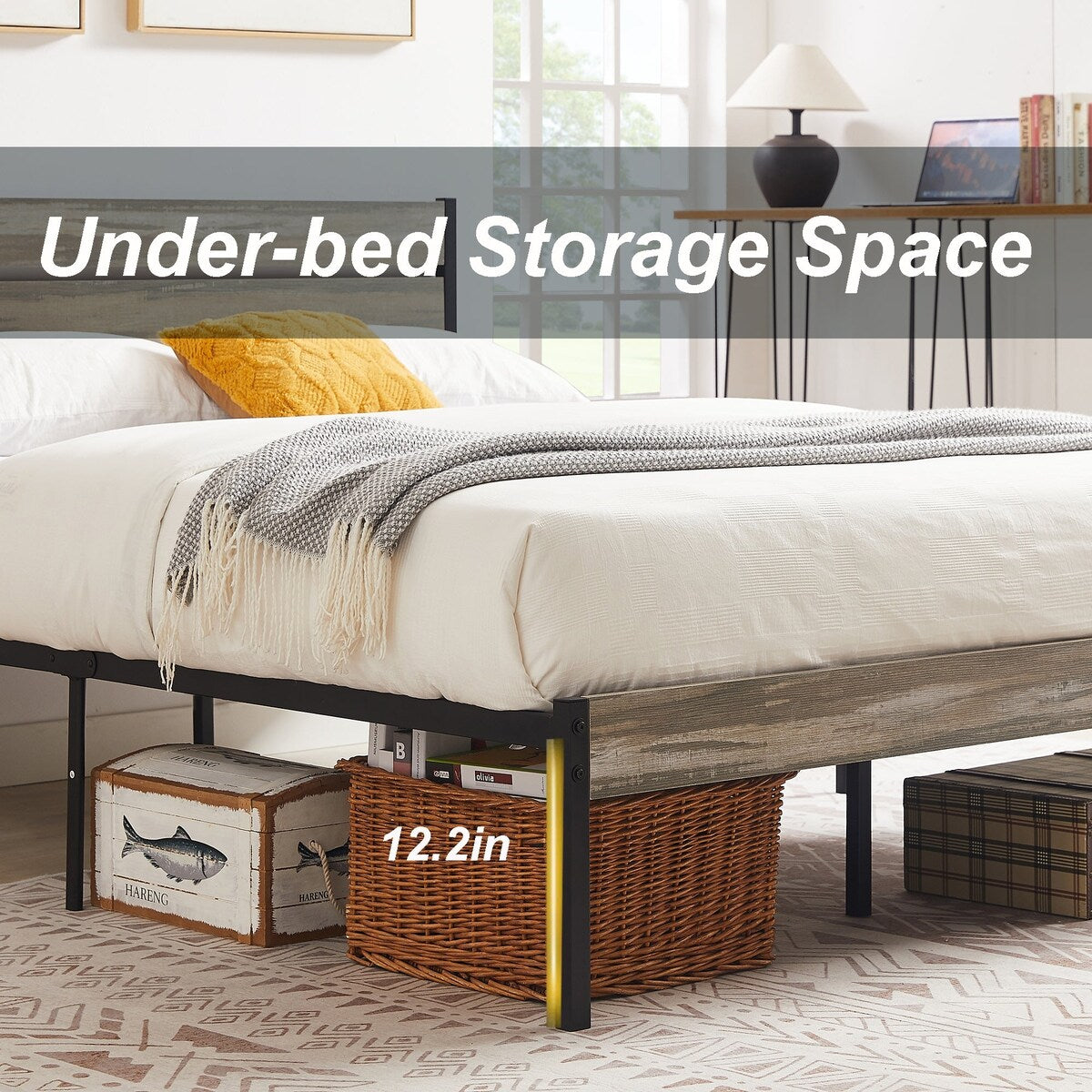 Javlergo Twin/Full/Queen Platform Bed Frame with Wooden Headboard, No Box Spring Needed, Slate