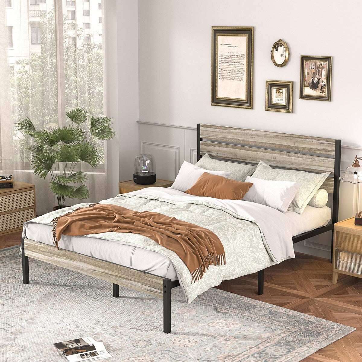 Javlergo Twin/Full/Queen Platform Bed Frame with Wooden Headboard, No Box Spring Needed, Slate