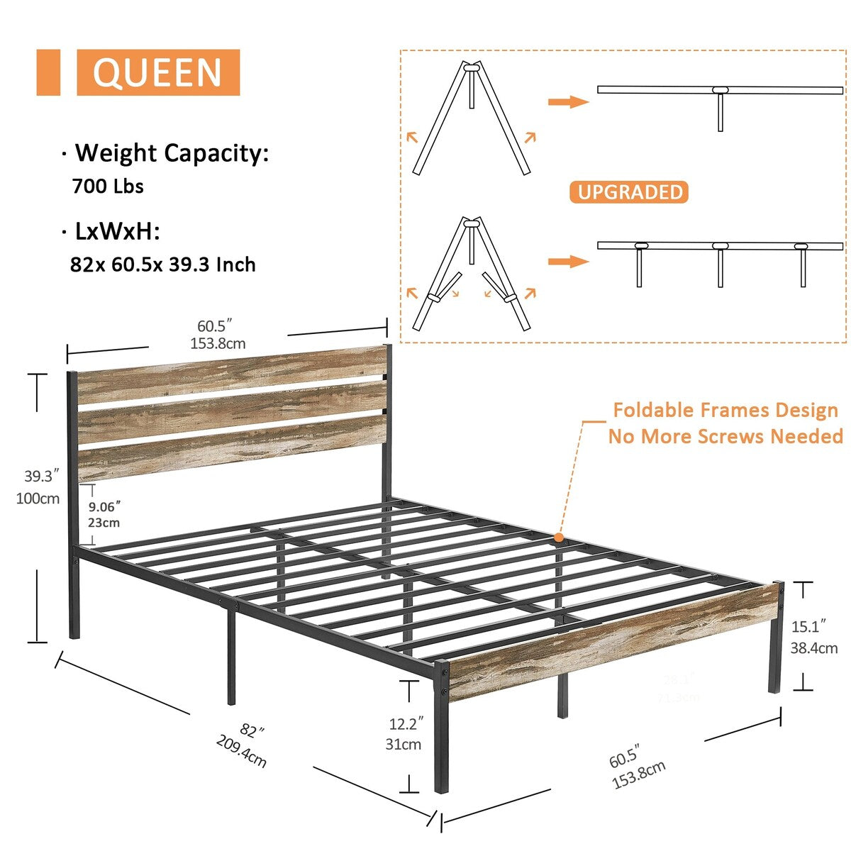 Javlergo Twin/Full/Queen Platform Bed Frame with Wooden Headboard, No Box Spring Needed, Slate