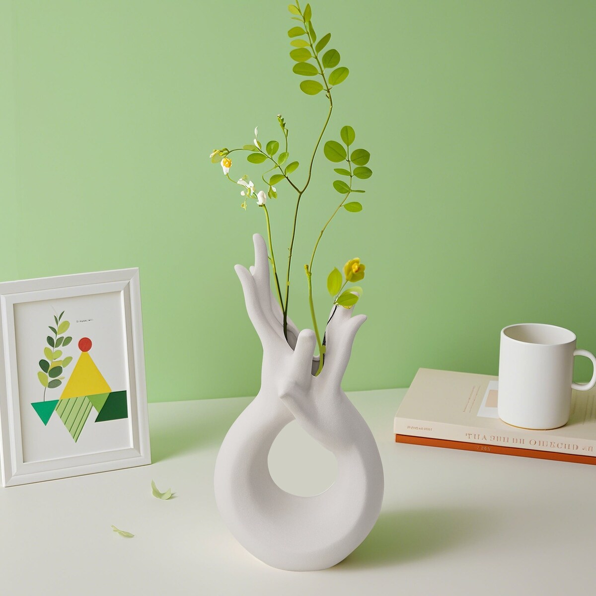 Javlergo Vase Modern Human Hands White Decorative Flower Vases