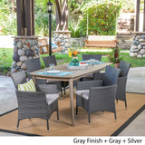 Jaxon Outdoor 7 Piece Multibrown PE Wicker Dining Set with Rectangular Dining Table by Christopher Knight Home