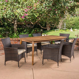 Jaxon Outdoor 7 Piece Multibrown PE Wicker Dining Set with Rectangular Dining Table by Christopher Knight Home