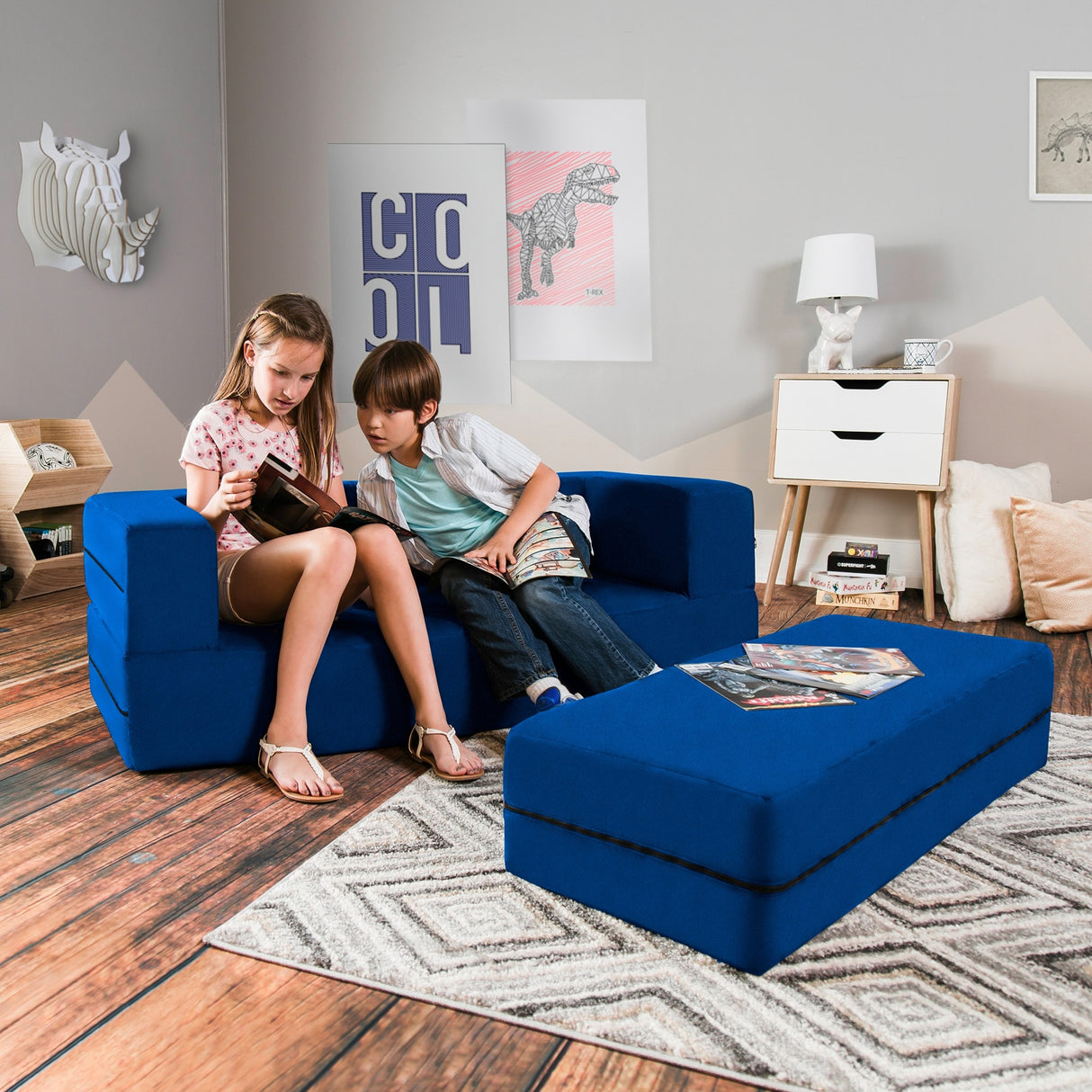 Jaxx Big Kids Convertible Sleeper Sofa & Ottoman Set